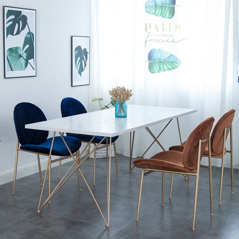 北歐風實木餐桌椅子組合長方形現代簡約金色鐵藝家用小戶型美式桌 - luxhkhome