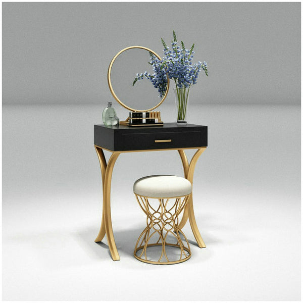 北歐小書桌金色鐵藝實木白色烤漆梳妝台 臥室梳妝台簡約現代 - luxhkhome