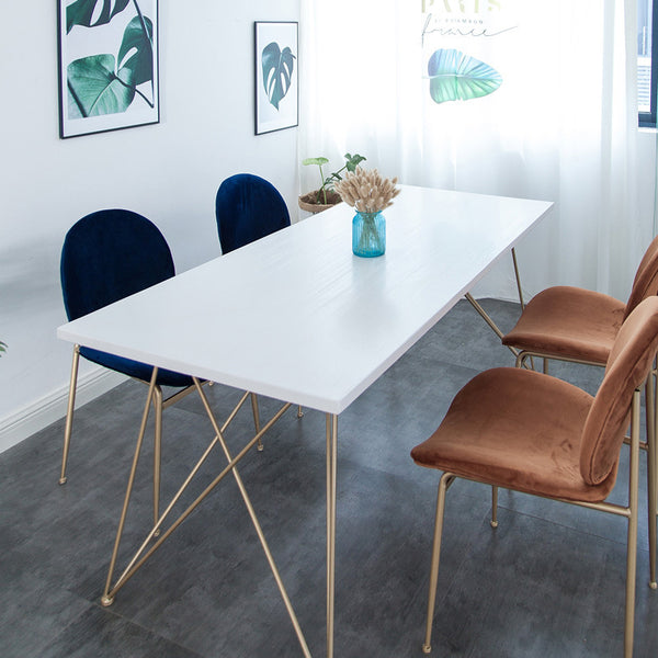 北歐風實木餐桌椅子組合長方形現代簡約金色鐵藝家用小戶型美式桌 - luxhkhome