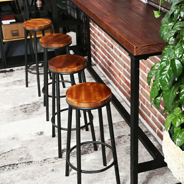 實木吧檯椅家用簡約吧台凳高腳桌椅組合酒吧椅子咖啡廳鐵藝圓桌 - luxhkhome