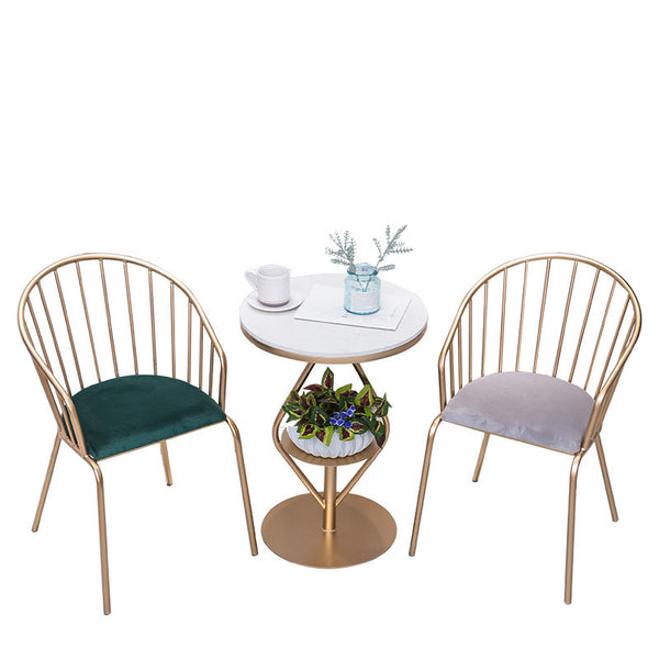 客廳大理石小茶几鐵藝椅子組合 北歐風圓形邊幾沙發邊桌椅 - luxhkhome