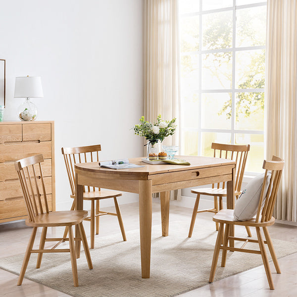 北歐伸縮餐桌實木折疊桌椅組合小戶型折疊圓形飯桌家用白橡木家具 - luxhkhome