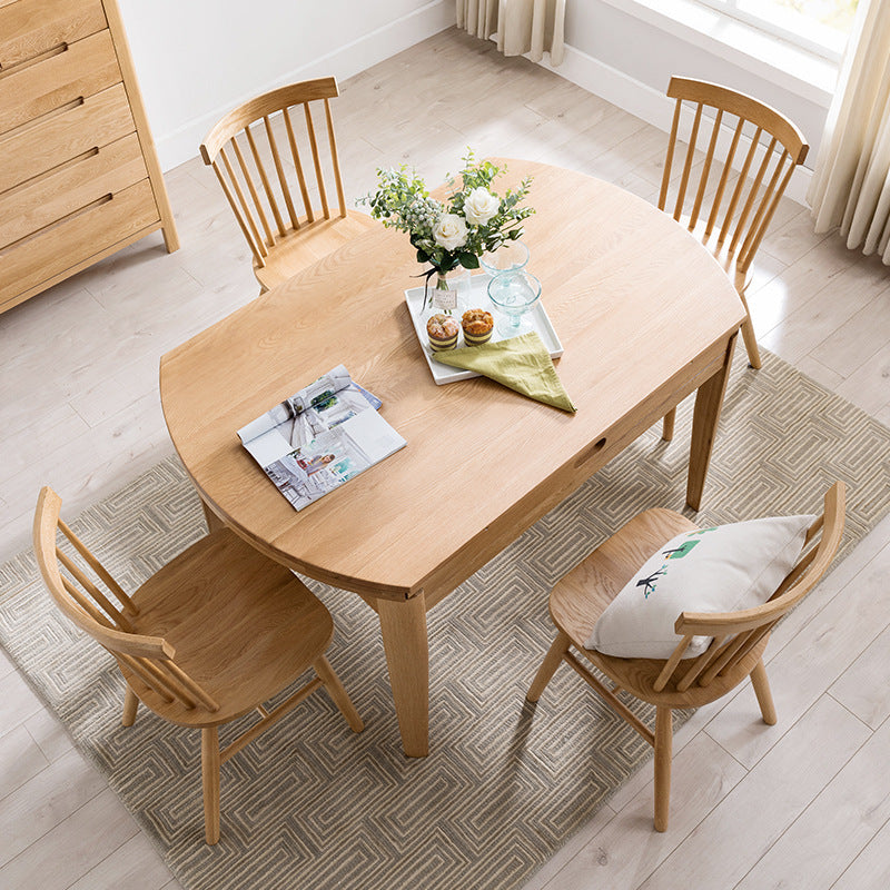 北歐伸縮餐桌實木折疊桌椅組合小戶型折疊圓形飯桌家用白橡木家具 - luxhkhome