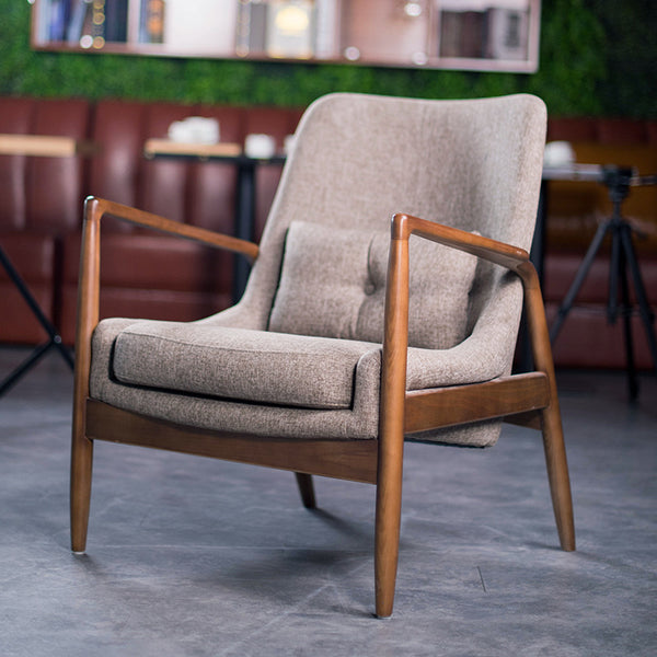北歐家用客廳陽台實木小戶型單人布藝休閒沙發椅 白蠟木可定制