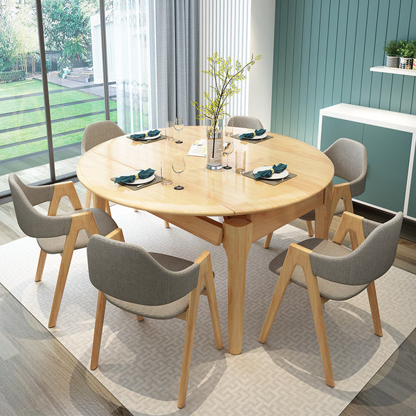 北歐全實木跳台圓桌 可伸縮家用桌子 成套餐桌椅組合 - luxhkhome