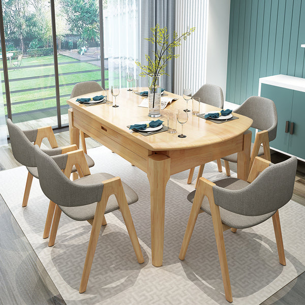 北歐全實木跳台圓桌 可伸縮家用桌子 成套餐桌椅組合 - luxhkhome