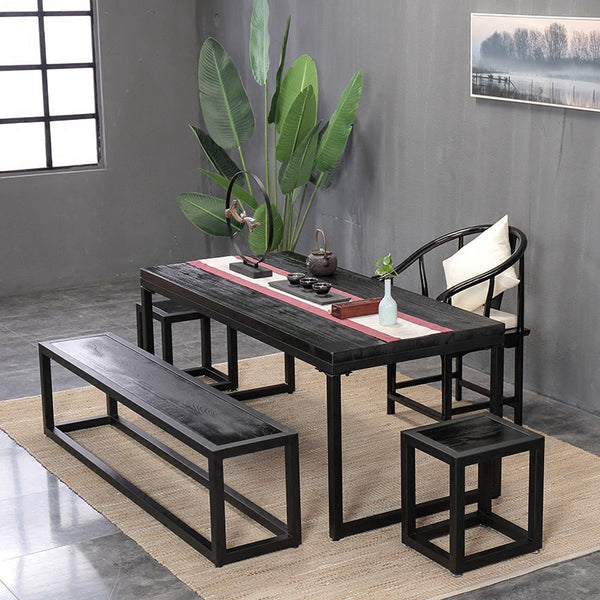 辦公室洽談泡茶桌椅組合客廳新中式實木簡易茶台創意鐵藝功夫茶几 - luxhkhome