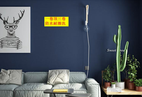 韓國壁紙 LG玉米大捲進口牆紙 地中海藍色 北歐純色深藍藏藍布紋 - luxhkhome