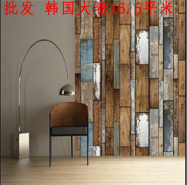 韓國壁紙 16.5平方 彩色復古懷舊木板 仿真木紋木地板 特價現貨 - luxhkhome