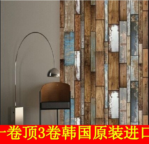 韓國壁紙 16.5平方 彩色復古懷舊木板 仿真木紋木地板 特價現貨 - luxhkhome