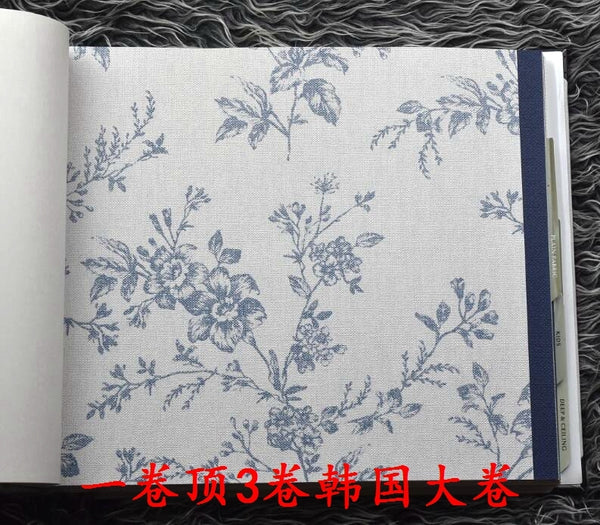 韓國壁紙 LG玉米澱粉植物 地中海藍色小花搭配純色藍色深藍1026 - luxhkhome