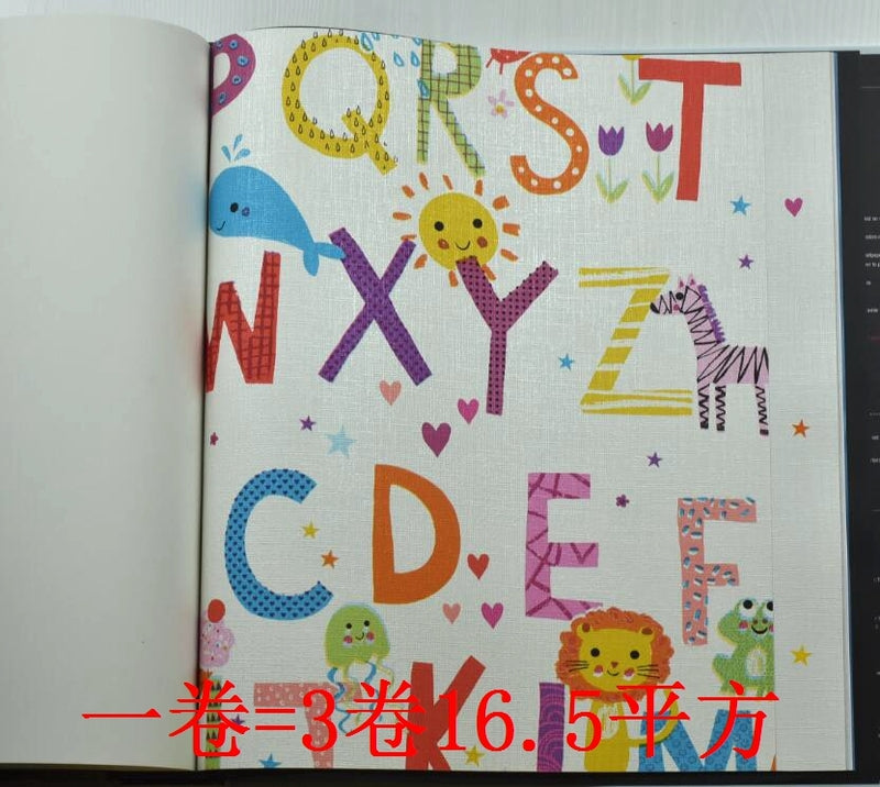 韓國壁紙 卡通英文字母 貓頭鷹小動物 兒童房寶寶房牆紙002現貨 - luxhkhome